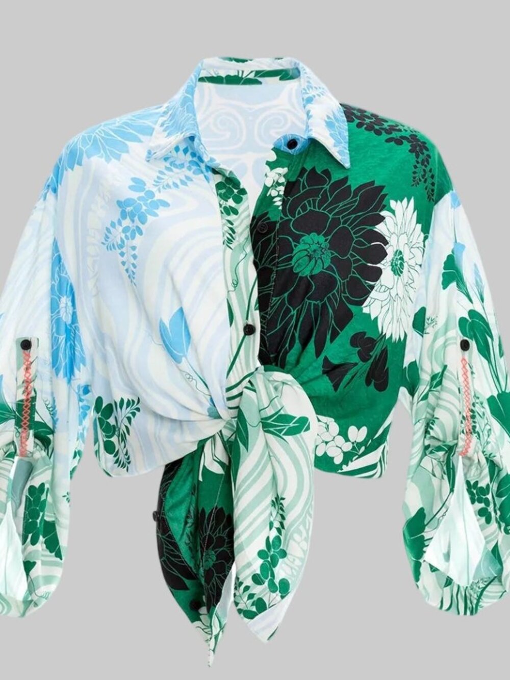 Agua Bendita green, blue, and black Kaaw Chrissy blouse, size M